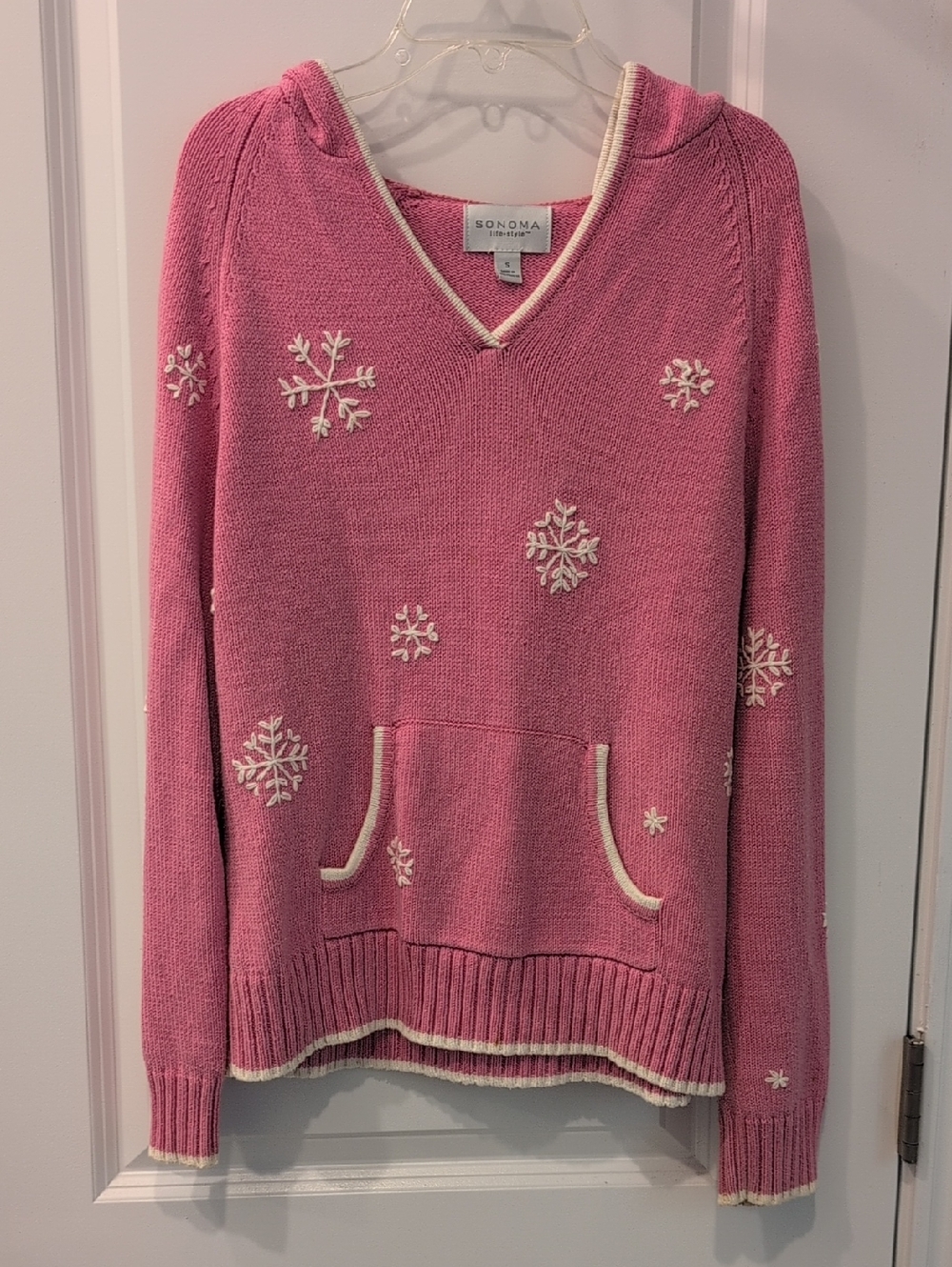 SONOMA Pink Hooded Snowflake Knit Sweater